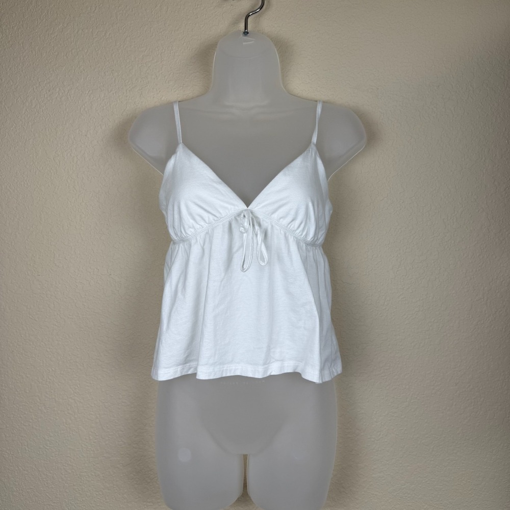 Sunday Best Aritzia 100% Cotton Babydoll Tank Top White Knit Crop V-Neck Sz S